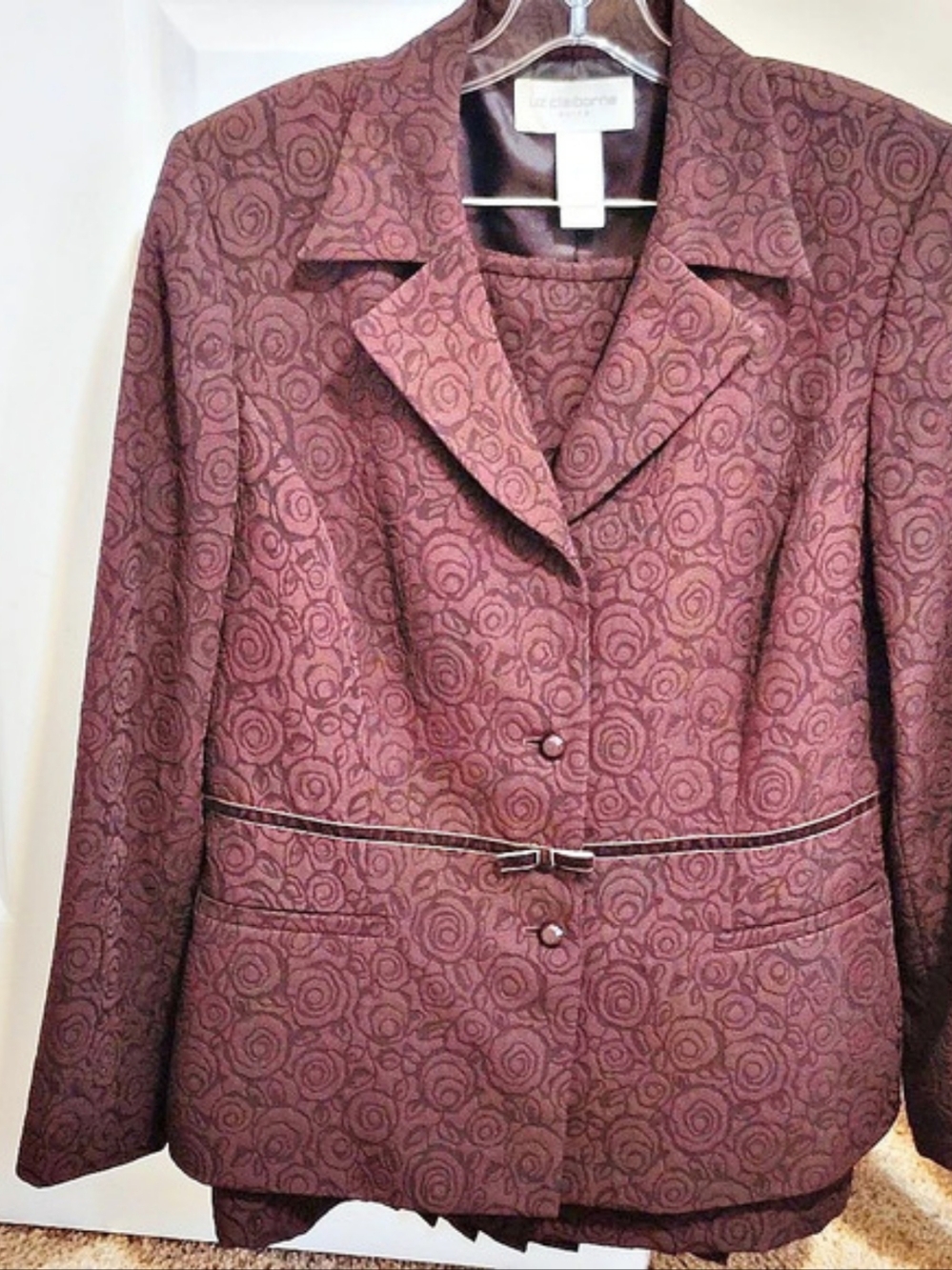 Liz Claiborne Women's Abstract Brown Dress Suit Size 14 Like New
